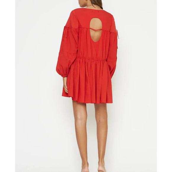 ANTHROPOLOGIE 4S13NNA Marina Dress Red Boho Tiered Long sleeve Size Small - Picture 3 of 10